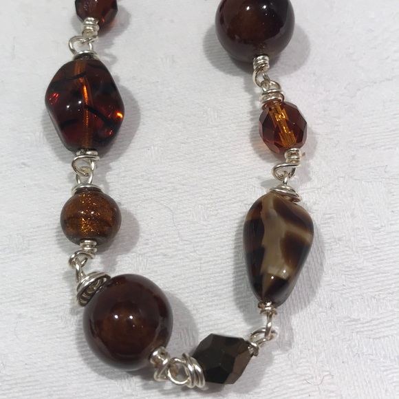 Artisan Glass bead bracelet, amber and brown - Picture 5 of 8